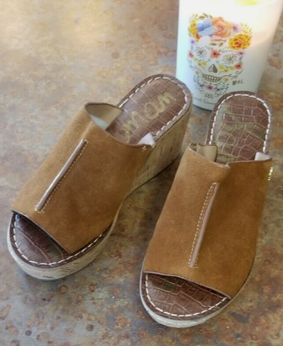 Sam Edelman Women's Ranger Suede Brown Leather Cork Wedges Sandals Sz 5.5 NWOB