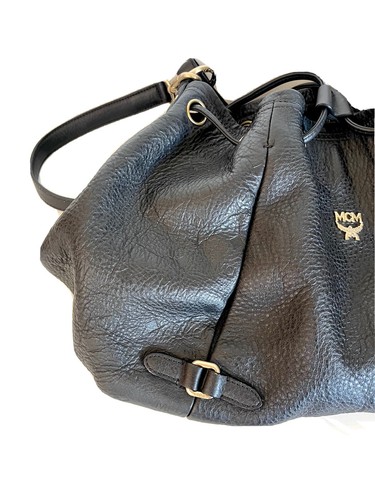 MCM Black Leather Lge 2-Way Drawstring Bucket Cross Body Handbag $1400 Near New - Picture 6 of 18