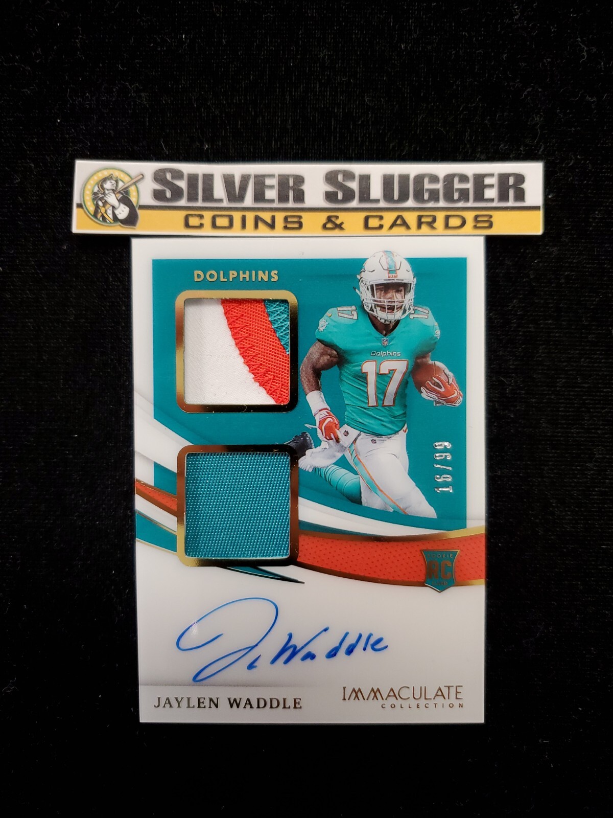 2021 Jaylen Waddle Immaculate 3 Color Dual Jersey Patch Auto /99 RC RPA Dolphins