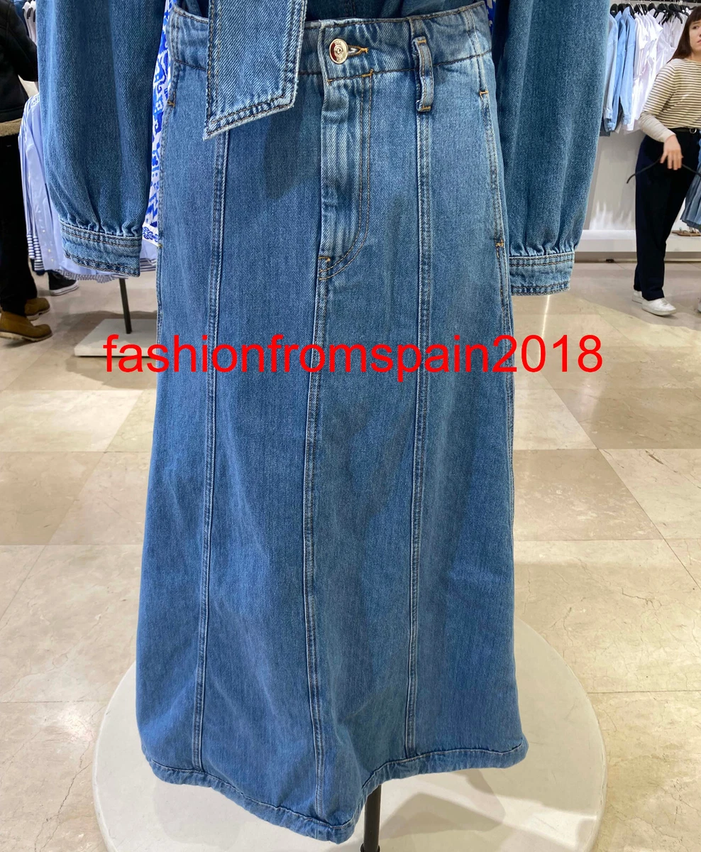 ZARA NEW WOMAN HIGH WAIST MIDI DENIM CAPE SKIRT FADED MID BLUE XS XL 6164 055
