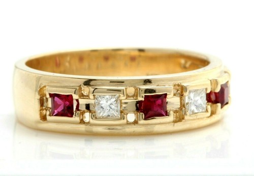 1.10 Carat Natural Red Ruby and Diamonds in 14K Solid Yellow Gold Men’s Ring - Picture 2 of 7