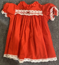 Vintage Dress Girls 6 Months Red Pleated White Lace Trim 6 Months