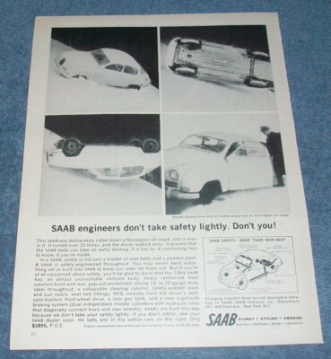 1964 Saab 96 Vintage Ad ''Saab Engineers Don't Take Safety Lightly. Don't You!''