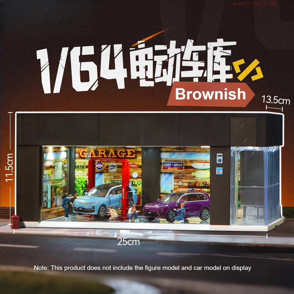 Diorama 1/64 Smart Door Opening Garage Model LED Parking Lot Display Case Toy - Image 4 of 4