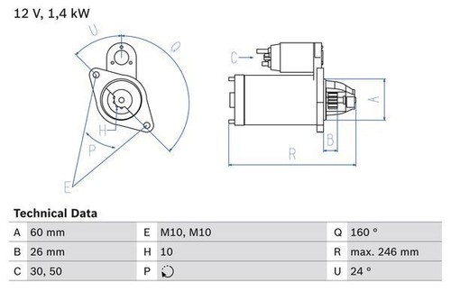 BOSCH 0 986 019 500 Starter Fits Mercedes-Benz S-Class S 280 S 320 S 350