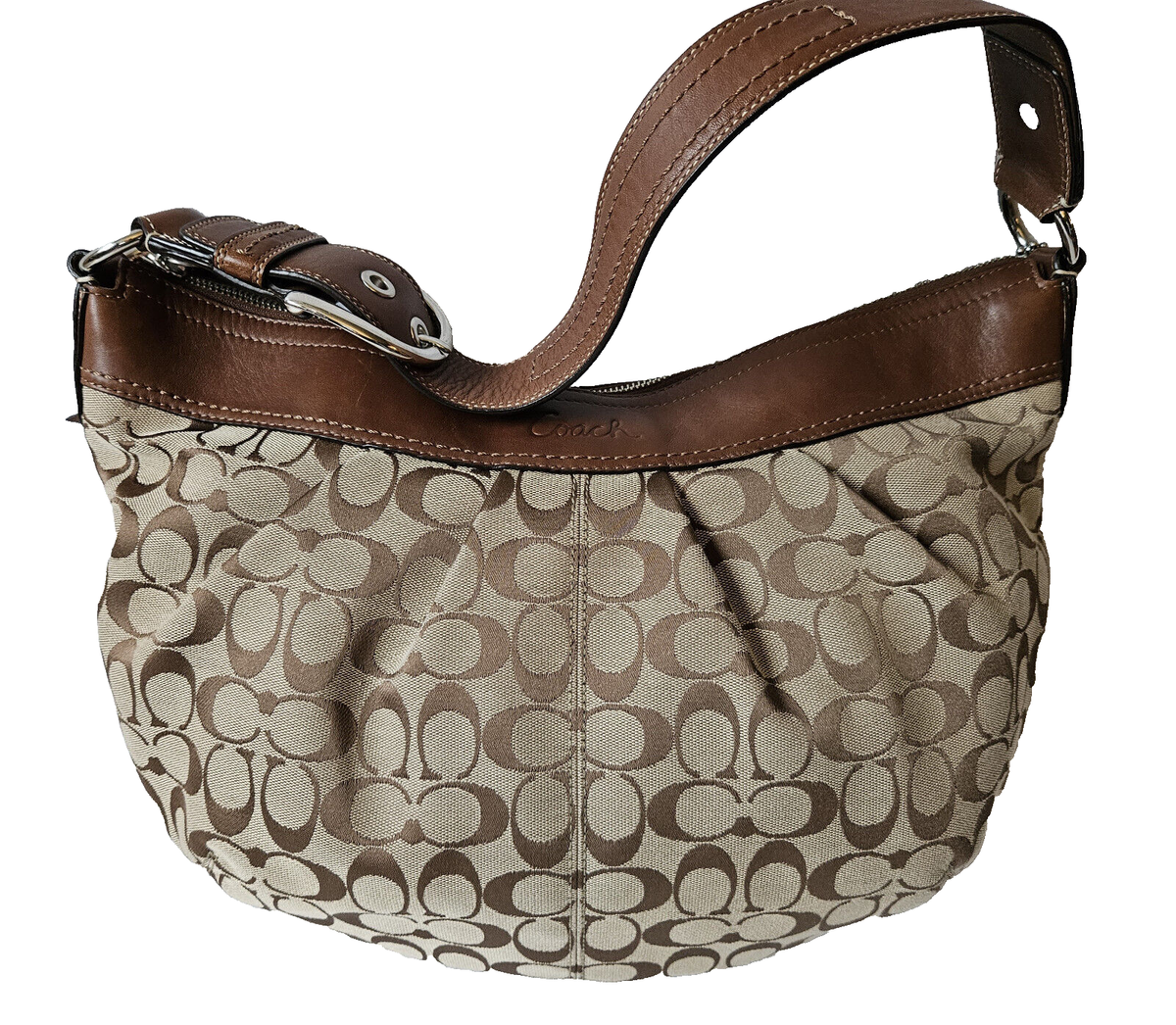 Coach Soho Pleated Hobo Bag Signature Khaki Brown Leather Coach Soho Pleated Hobo Bag Signature Khaki Brown Leather