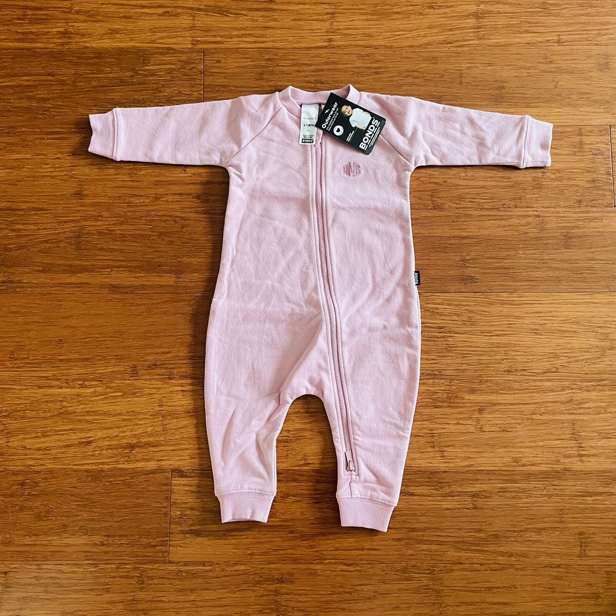 Bonds Baby Pink Cuffed Thick Winter Stretch Sweats Zip Wondersuit