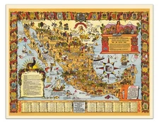 Mapa de los Estados Unidos Mexicanos - Vintage Illustrated Map of Mexico - Print