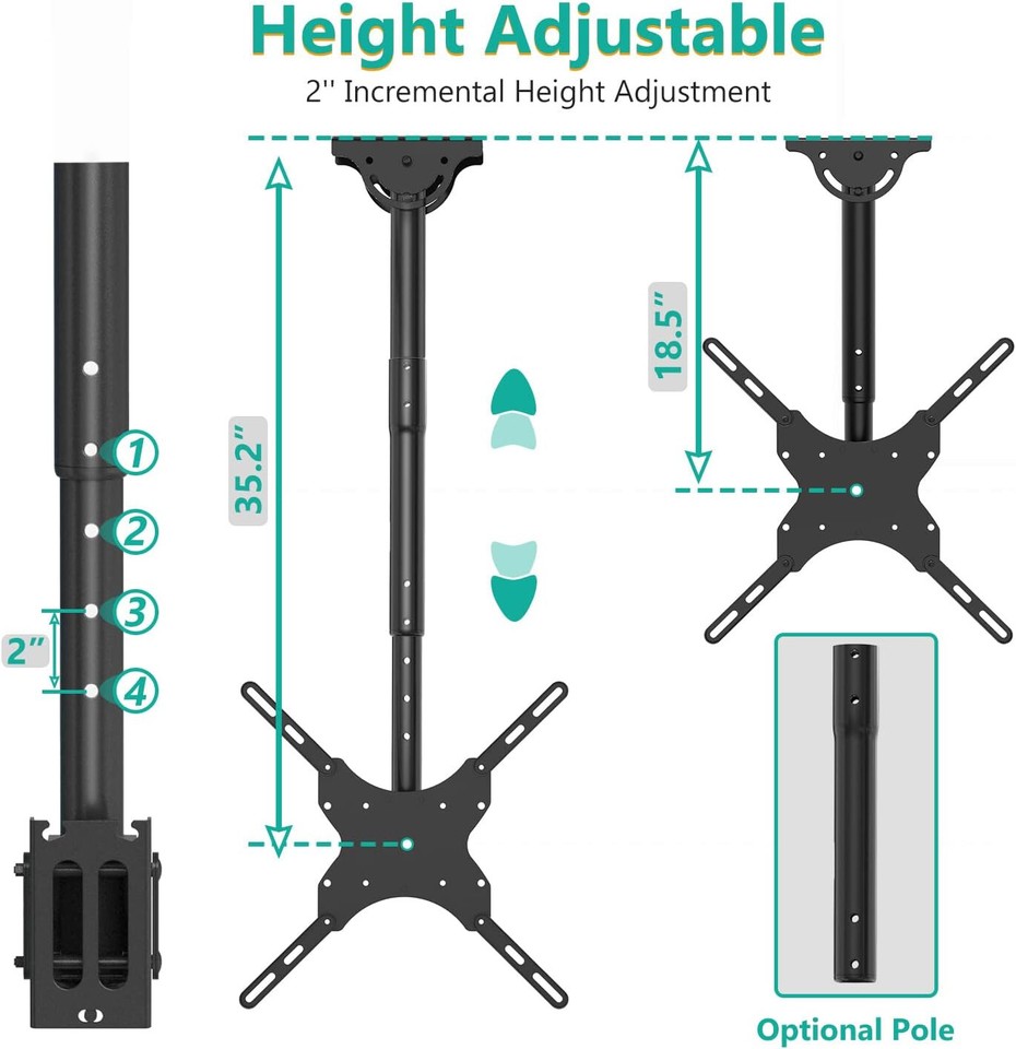 NEW WALI TV Ceiling Mount Adjustable Bracket, 26 To 65 Inch, Model