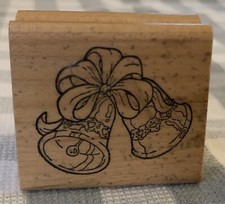1993 ROSEBUD WOOD Mounted Rubber Stamp BELLS RIBBON Theme SCRAPBOOKING DO48