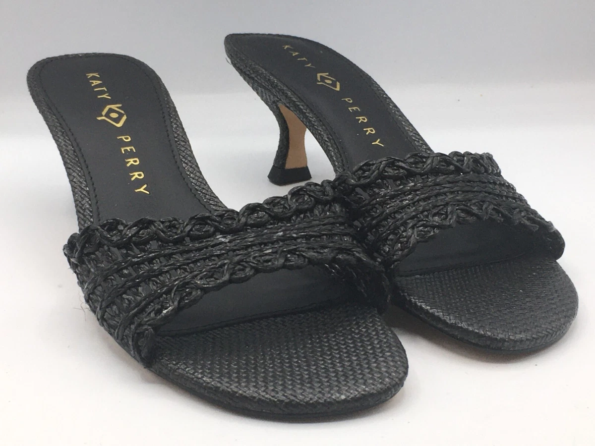Katy Perry Flouwer Womens Black Woven Textile Slide Mule 2