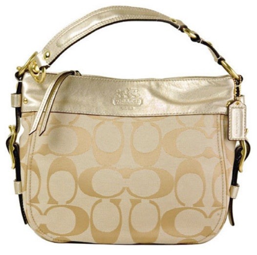 Coach ZOE gold metallic leather jacquard canvas signature