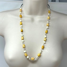 Handmade Beaded Necklace Natural Yellow and White Stone Magnesite Clear Glass 25
