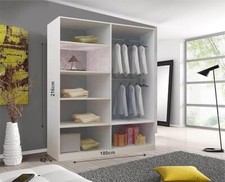 Bedroom Sliding Wardrobe with LED Mirror & Drawers Modern White Sliding Wardrobe