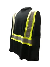 5 Pack Hi-Vis Black Long Sleeve T-Shirts Hi-Vis Sizes M-4XL Reflective Stripes