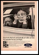 1967 Ford Motor Company Door Locks LIttle Girl Back Seat Cocker Spaniel Print Ad