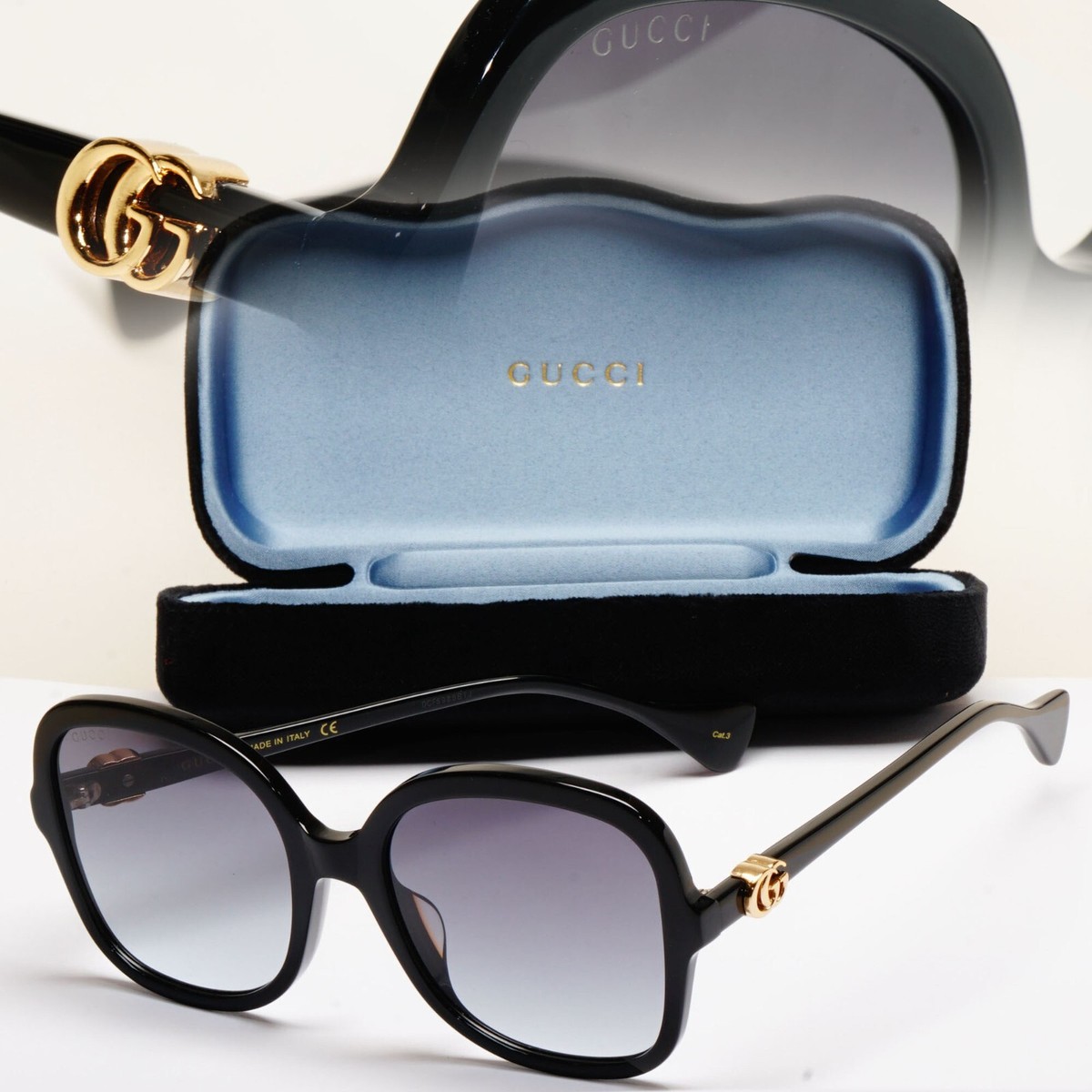 GUCCI スクエアフレムサンクラス GG1178S 002 Gucci Sunglasses Oversized Grey Gradient Large Square Gold