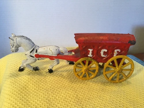 antique hubley type  cast iron horse drawn ice wagon unmarked NICE