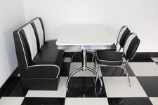 American Diner Furniture 50s Retro Booth White Table Black Booth & 2 Chairs