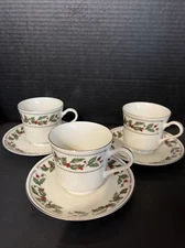 The Cellar( Macy’s Brand) Ivory  Holly  Cup & Saucer Set Of 3