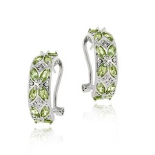 925 Silver 4.2ct Peridot  Diamond Half Hoop Earrings