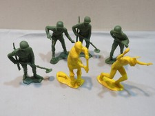 Vintage Plastic Army Soldiers, Indian, Frontiersman, approx 6" tall, Qty 6