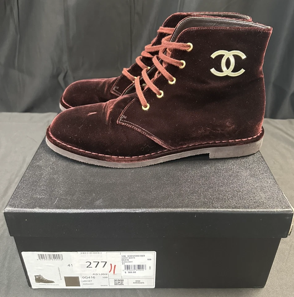 Botas curtas Chanel Burgundy veludo 0G416 10B tamanho 41 (EUA 9.5) - Imagem 4 de 4