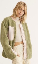 Free People We The Free Rivington Sherpa Bomber Jacket Dark Gray Lilac XS