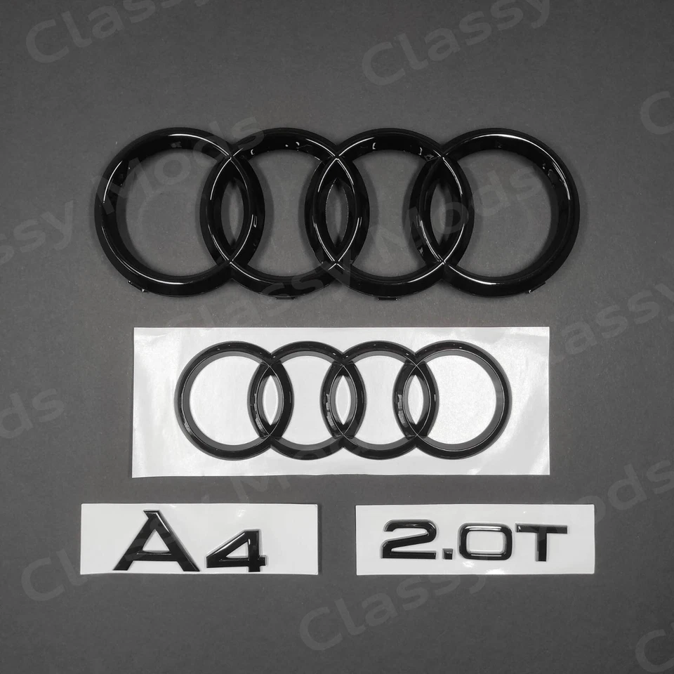 Audi A4 2009-2019 Front & Rear Rings Emblem Badge SET Gloss Black 2.0T TDI TFSI - Image 2 of 4