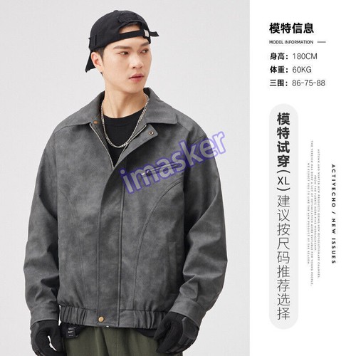Giacca cargo retrò da uomo stile USA pelle PU outwear giacca da volo cappotto baseball - Foto 5 di 26
