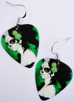 Day of the Dead Dark Art guitar pick earrings! Muertos La Catrina Halloween Goth