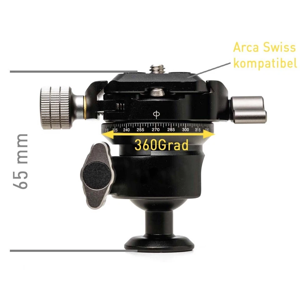 Kugelkopf (Stativkopf) mit Arca Swiss Kameraplatte, Panoramafunktion, hochwertig - Bild 4 von 4