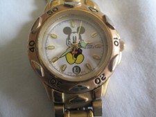 Vintage DISNEY Time Works Mickey Mouse Gold Tone Quartz Watch Snap Bracelet Work