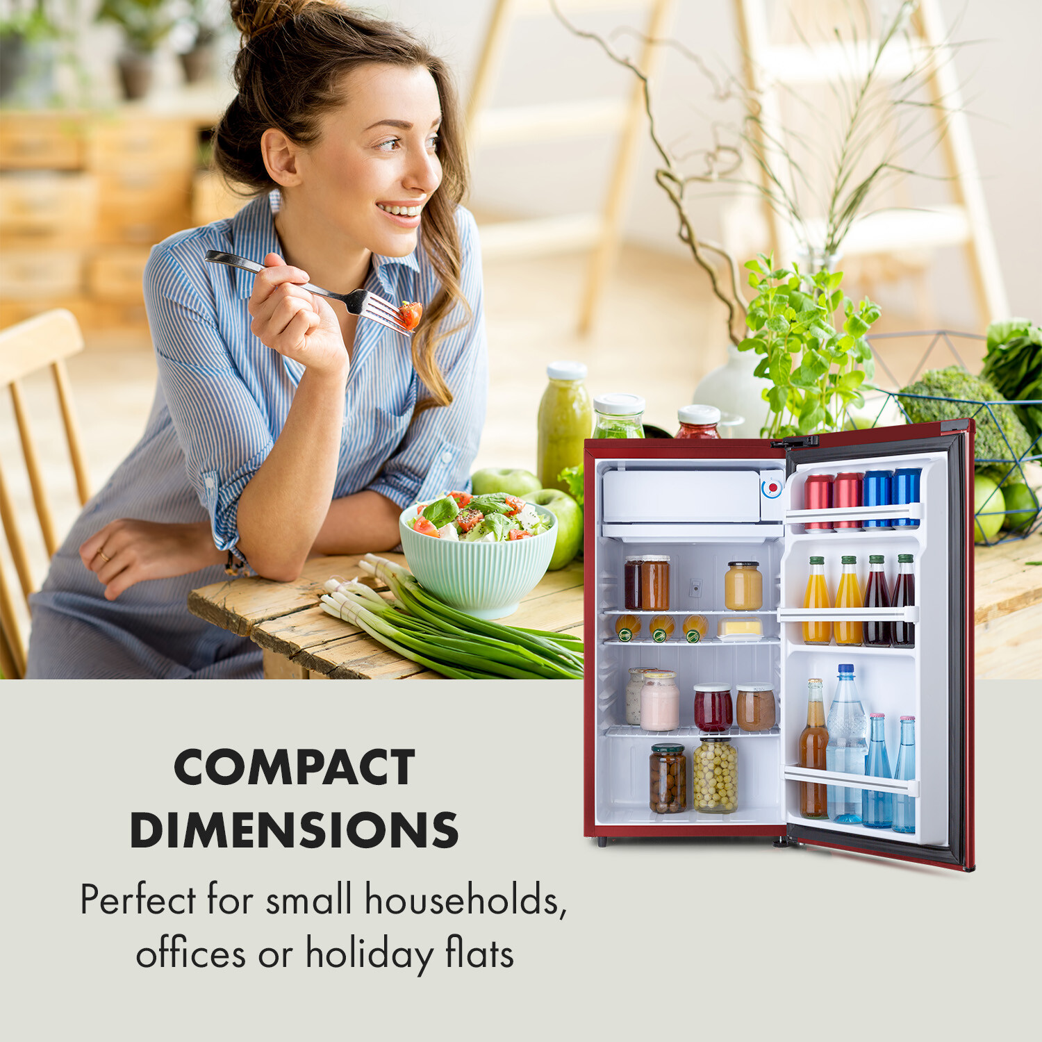 Fridge Freezer Compact Refrigerator Kitchen Cooling Retro 90 L Red 109