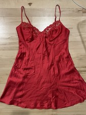 Vintage Red Satin Lace Slip Dress   Adjustable Straps, Tie Back Small 