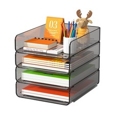 Stackable 4Tier Acrylic Letter  A4 Paper Tray Organizer Brown