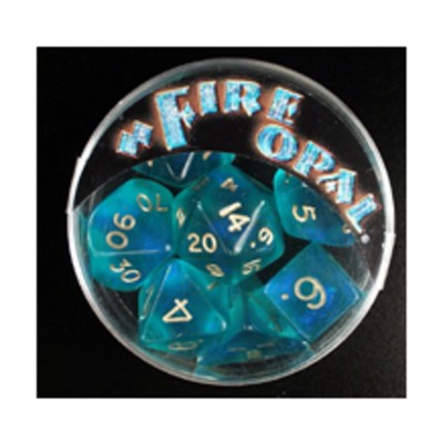 eM-4 Fire Opal Dice Poly Set Aqua w/Blue (7) NM