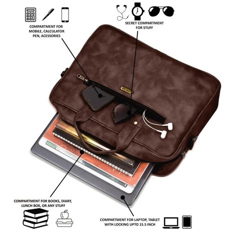 Herren-Aktentasche 16 Zoll Leder Laptop Business Kuriertasche Umhängetasche Arbeit Büro Tasche - Bild 7 von 11