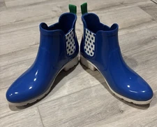 Cougar Blue Rubber Rain Boot Chelsea Polka Dot Preppy Mud Waterproof Size 7