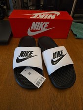 Nike Benassi JDI Slides White Black Size 11 343880-100 New In Box
