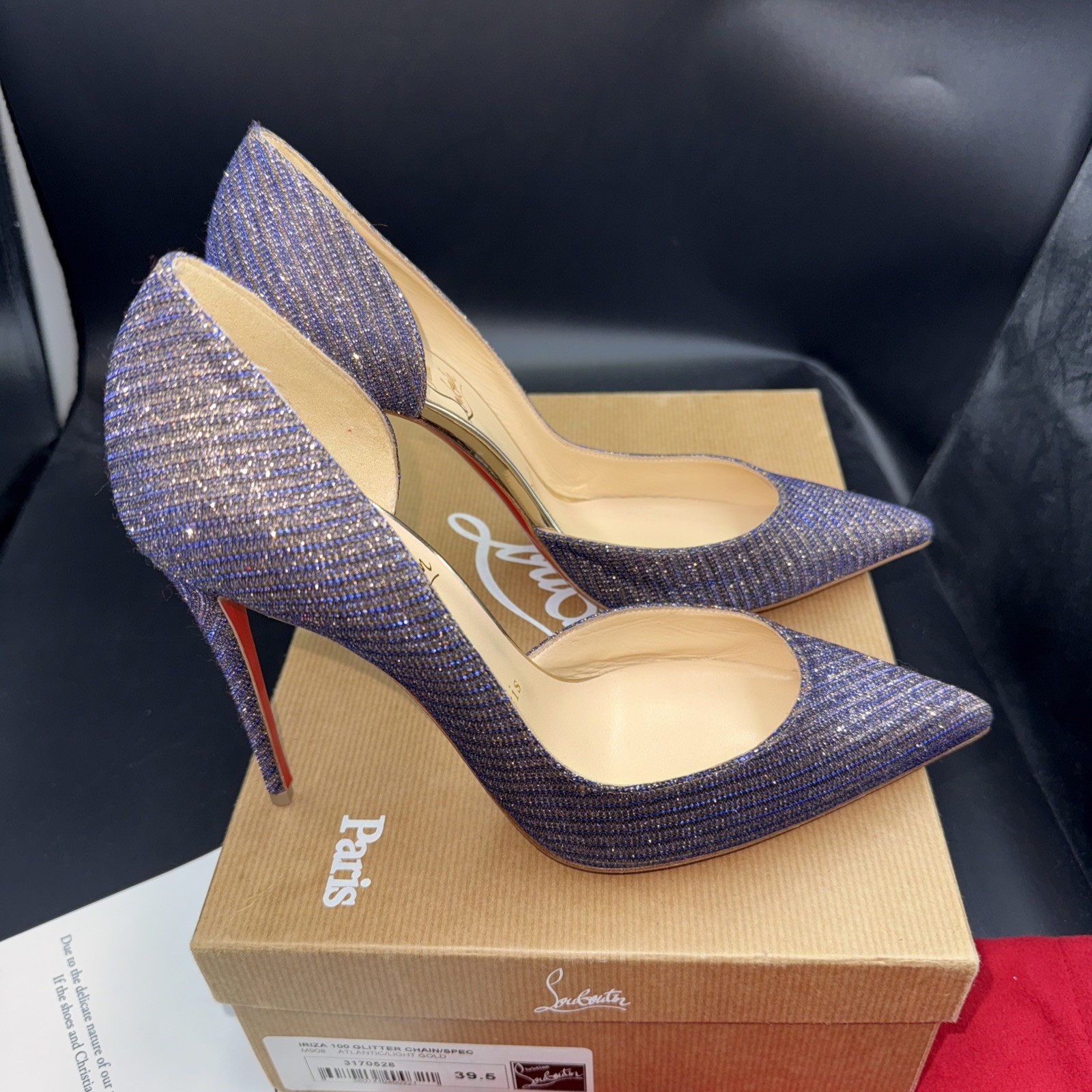 Christian Louboutin Iriza 100 Marine Blue Gold Sparkle High Heels Uk 6.5 Eu 39.5