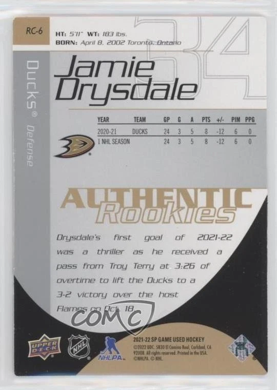 2021 Upper Deck SP Game Used 2003-04 Retro Rookies /999 Jamie Drysdale #RC-6 RC - Image 2 of 3