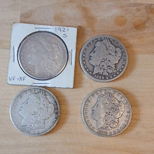 Morgan Silver Dollar $1 1879 1883 1899 1921-S VF-XF Lot of 4 Coins