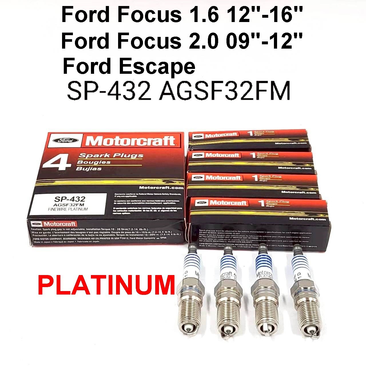Genuine Spark Plugs Ford FOCUS 1.6 12-16,2.009-12 ESCAPE SP-432  /10pcs