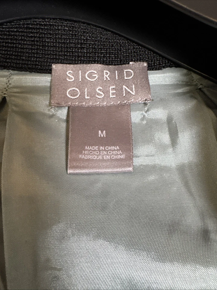 SIGRID OLSEN Womens Beaded Jacket Sz M Black Sequin Floral Trim Knit Cardigan - Image 3 of 4