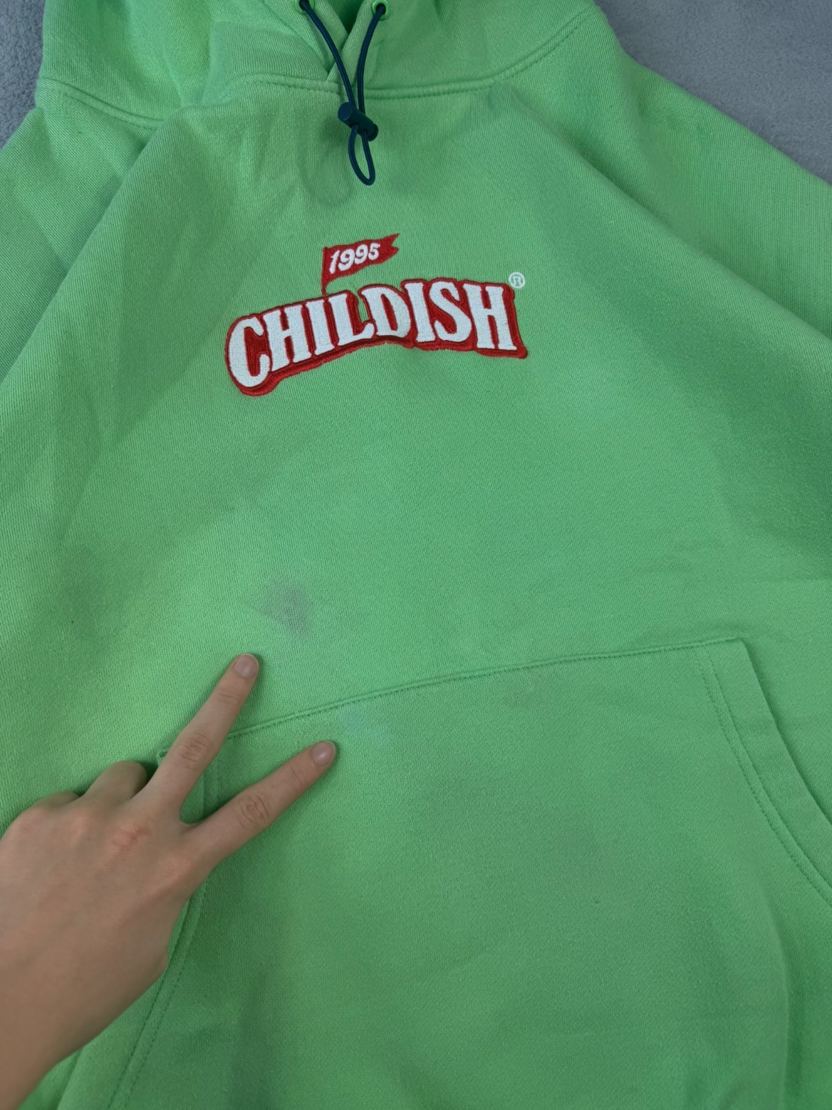 VTG Childish TGF Bros Chicken Shop Green Heavyweight Oversized Size Small Hoodie image 6
