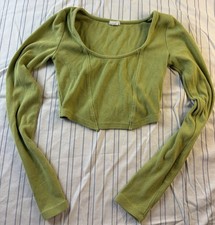 Garage Green Ribbed Long Sleeve Corset Style Crop Top Womens Size XXS