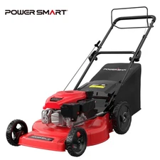 PowerSmart 22" Walk-Behind Gas Lawn Mower, 170cc, Large Rear Wheels, Grass Bag