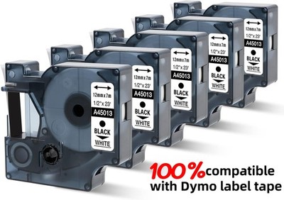 5 PK Schriftband für Dymo D1 45013 12mm Weiß für LabelManager 160 280 Label tape