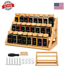 Bamboo Tier Spice Rack Organizer: 17.5 Inch Wide Kitchen Cabinet Countertop S...
